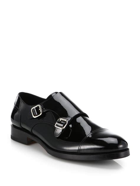 Versace Patent Double Monk Strap Leather Shoes 